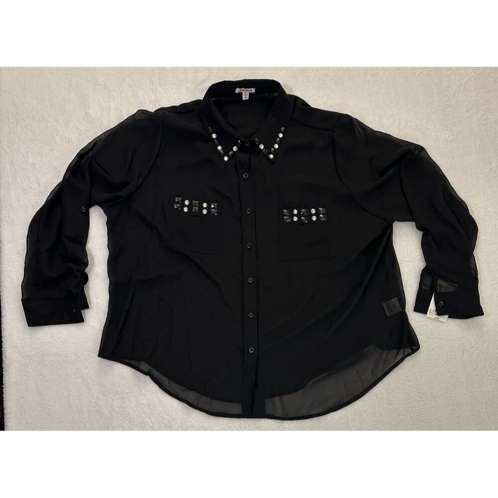 Bongo Black Junior Plus Shirt Solid Bling Pockets and Collar 3X NWT (8017)